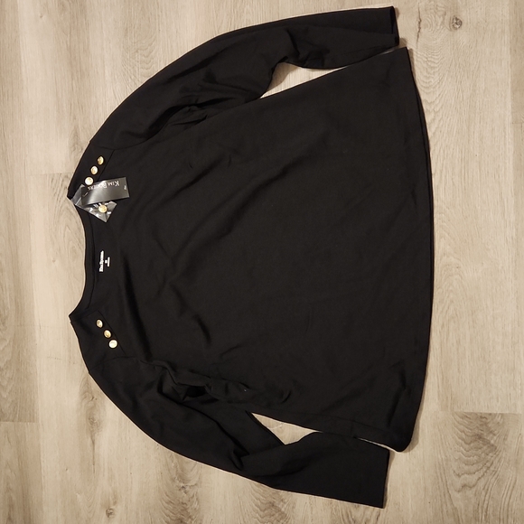 NWT Kim Rogeers Long Sleeve Tee | Classy Black with Buttons | 1X | - Picture 1 of 5